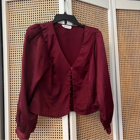 Boutique Blouse - Burgundy Silk Button Up - Picture 1 of 7